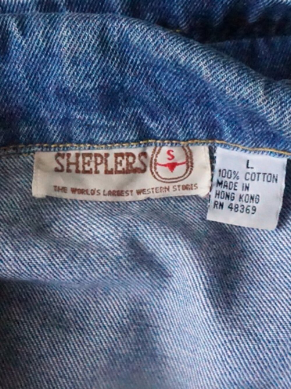 Vintage Shepler's Long Denim Jacket Concha Buttons & Laced Trim EUC Size L - Picture 4 of 5